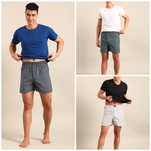 3 Pack Checked Cotton Boxers